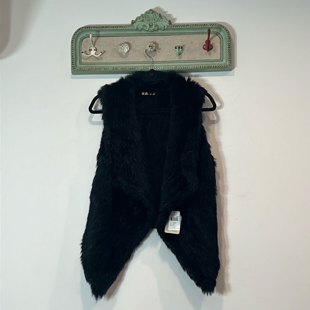 La Fiorentina black rabbit fur open front vest women’s size medium new w tag top